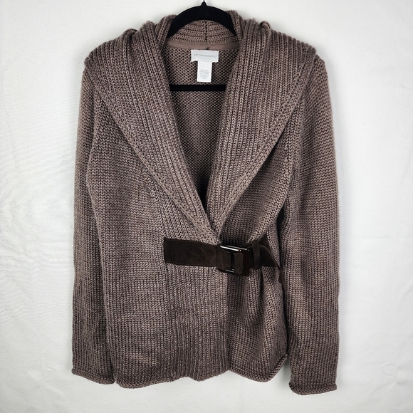Soft Surroundings Cardigan Women Brown Shawl Belt Wool Sweater Size Large - Picture 1 of 5